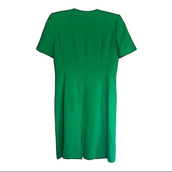 VINTAGE 80s Dress Asymmetrical Button Front Short Sleeve Power Suit Sheath Sz 8 - Picture 2 of 5